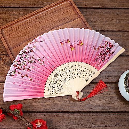 ENEN Seidendamast Handfächer, Chinesischer Fächer Fecher Sommer Klassischer Faltfächer Basteln Geschenk Hand Fächer Hochzeitsdeko Wanddekoration Geschenk und Performance (2er Set,J) von ENEN