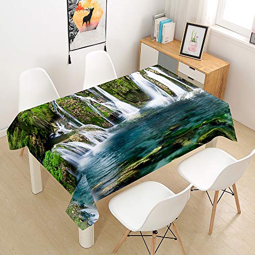 ENEN Tischdecke Wasserabweisend Rechteckige, 3D Wasserfall Wald Fluss Drucken Tischtuch Abwaschbar Abwischbar Schmutzabweisend Küchentischabdeckung für Küche (Wasserfall 4,100x140cm) von ENEN