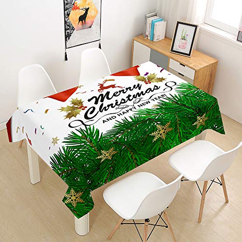 ENEN Tischdecke Weihnachten Tischtuch Rechteckige Weihnachtstischdecke, Abwaschbar Lang Xmas Tischdecke Wasserabweiseind Esstischdecke für Küche Tischdekoratio (100x100cm,Grüner Tannenzweig) von ENEN