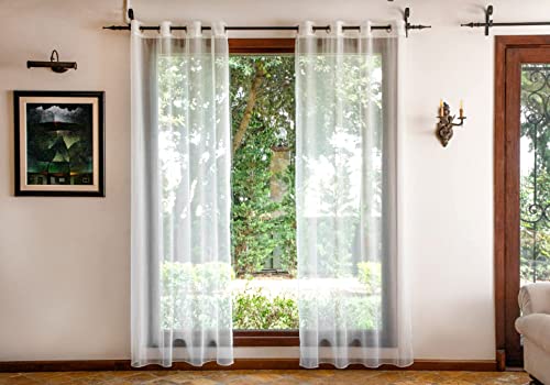 ENGLISH HOME Sheer Gardinen Vorhänge 2er Set, Transparent Vorhang mit Ösen Fenstervorhänge aus Voile Polyester, Atmungsaktiv Gardinen für Wohnzimmer Schlafzimmer, Gemustert, 140x275 cm, Weiß von ENGLISH HOME