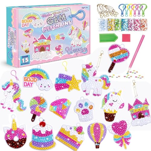 ENIKMOSD Diamond Painting kinder Einhorn,15 Stück 5D DIY Diamant Painting Einhorn Schlüsselanhänger Bastelset,Glitzer Basteln Mädchen,Bastelset Geschenke für Mädchen Kinder ab 6-12 Jahre von ENIKMOSD