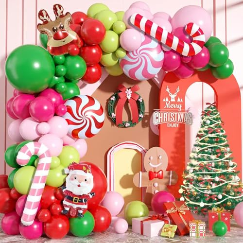 Weihnachten Luftballon Girlande,114pcs Weihnachten Ballon Girlande Set Rot Grün Rosa wiederverwendbar ballons,Weihnachten Deko für Weihnachts Neujahrs Karneval party Dekorationen von ENIKMOSD