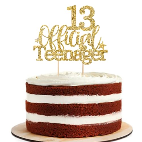 ENLACE Gold Tortendeko 13. Geburtstag Junge Teenager,Official Teenager Deko Kuchen,Glitzer 13. Geburtstag Mädchen Teenager,Kuchendeko 13. Geburtstag,Cake Topper Geburtstag 13 Jahre Jungen Mädchen von ENLACE