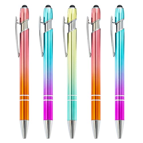 ENLACE Kugelschreiber, 5 Stück 2 in 1 Soft-Touch-Kugelschreiber, Kugelschreiber Hochwertig Ergonomische Kugelschreiber mit Touchpen, Kuli Metall Kugelschreiber Set für Büro und Haushalt von ENLACE