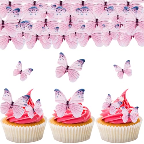 ENLACE Schmetterlinge Tortendeko Essbar,50 Stück Essbare Schmetterlinge für Torte,Lila Schmetterlinge Muffin Deko Essbar,Esspapier Schmetterlinge Cupcake Topper,Schmetterlinge Kuchen Deko Essbar von ENLACE