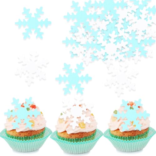 ENLACE Schneeflocke Tortendeko Essbar,50 Stück Frozen Tortendeko Geburtstag,Blau Weiß Schneeflocken Kuchendeko,Weihnachten Muffin Deko Essbar,Essbare Schneeflocken für Torten Winterkuchen Neujahr von ENLACE