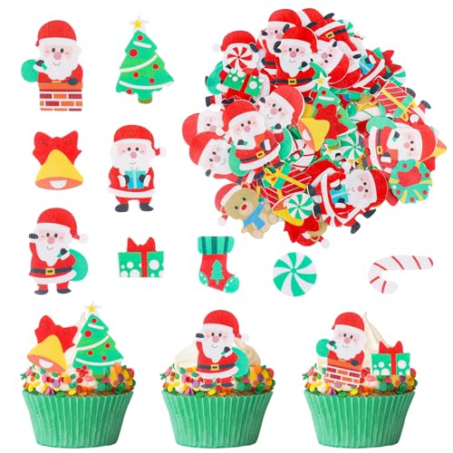 ENLACE Esspapier Weihnachten Tortendeko,100 Stück Weihnachten Cupcake Topper,Essbare Weihnachtsdeko für Torte,Kuchen Deko Weihnachten,Muffin Deko Weihnachten für Weihnachten Streudeko,Cupcakes,Kuchen von ENLACE