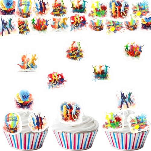 ENLACE Esspapier Tortendeko Jugendweihe Mädchen Junge,48 Stück Essbare Kuchen Deko Jugendweihe Cupcake Topper,Alles Gute zur Jugendweihe Tortendeko Essbar,Bunt Jugendweihe Deko Torte Essbar Kuchendeko von ENLACE