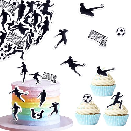 ENLACE Essbare Tortendeko Fussball,48 Stück Essbare Fußball Tortendeko Geburtstag Junge,Kuchen Deko Fußball,Essbare Fussball für Torte,Esspapier Fussball Cake Topper,Tortenaufleger Fussball Geburtstag von ENLACE