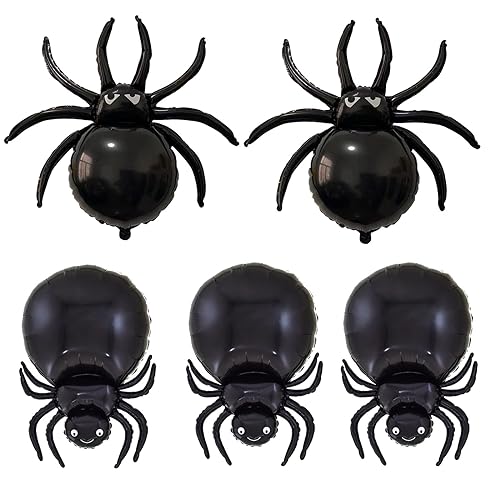 ENLACE Halloween Luftballons Spinnen,5 Stück Schwarze Ballons Halloween Deko Spinnen Groß,Folienballon Halloween Party Deko,Halloween Balloons Horror Deko,Spinnen Luftballon für Kinder Geschenk von ENLACE