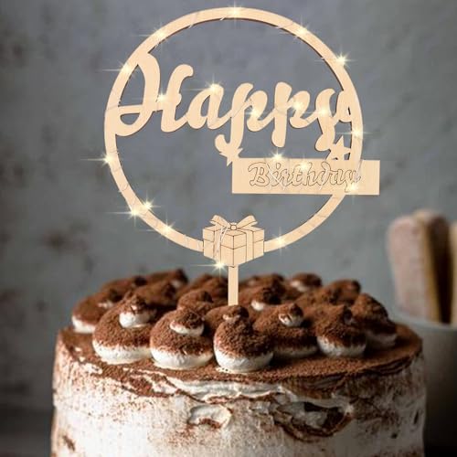 ENLACE Holz Tortendeko Happy Birthday mit LED Lichterkette,Holz Cake Topper Happy Birthday,Deko Geburtstag Happy Birthday für Torte,Kuchendeko Geburtstag für Mädchen Jungen Frauen Mann,Größe16x24cm von ENLACE