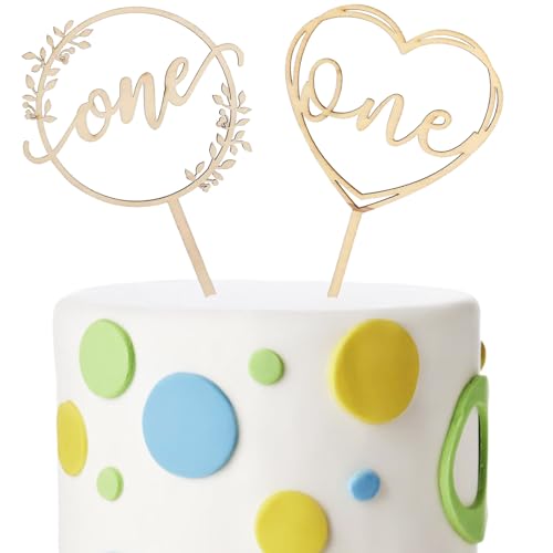 ENLACE 2 Stück Cake Topper 1. Geburtstag Holz,Tortendeko 1. Geburtstag Mädchen Junge,Cake Topper One 10x15cm,Geburtstagsdeko 1 Jahr,Kuchendeko 1 Geburtstag,Kindergeburtstag Eins von ENLACE