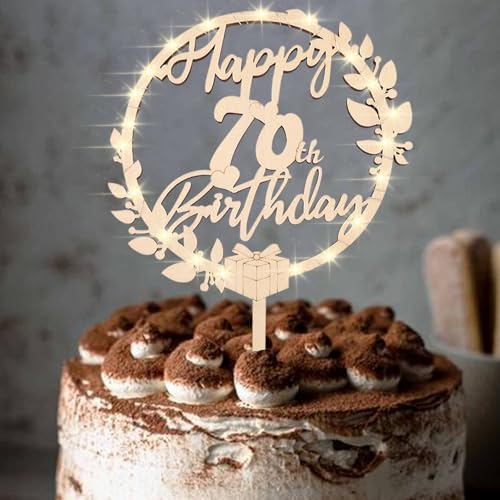 ENLACE 70 Geburtstag Tortendeko Holz,Cake Topper 70 Geburtstag mit LED Lichterkette,Torten Deko 70 Geburtstag Frau Mann,70er Geburtstag Deko,Happy 70th Birthday Kuchendeko,Topper für Torte 70 Jahre von ENLACE