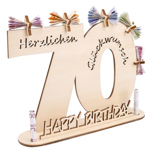 ENLACE Holzschild Gästebuch, 70 Geburtstag Mann Frau Deko, Holz Schild Gästebuch mit Ständer und 5 Holzpentagramme Deko Geburtstagsgeschenk, Geburtstag Deko für Frauen & Männer von ENLACE