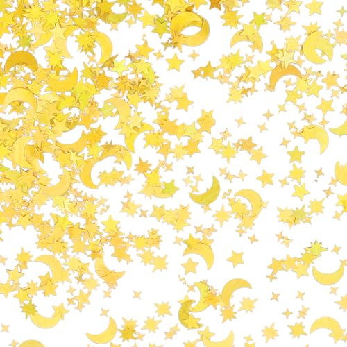 ENLACE Konfetti Tischdeko Geburtstag Glitzer Konfetti,2000 Stück Sterne Mond Streudeko Weihnachten Konfetti,Confetti Hochzeit Partydeko,Gold Pailletten Metallic Konfetti für Tischdeko,Partys DIY von ENLACE