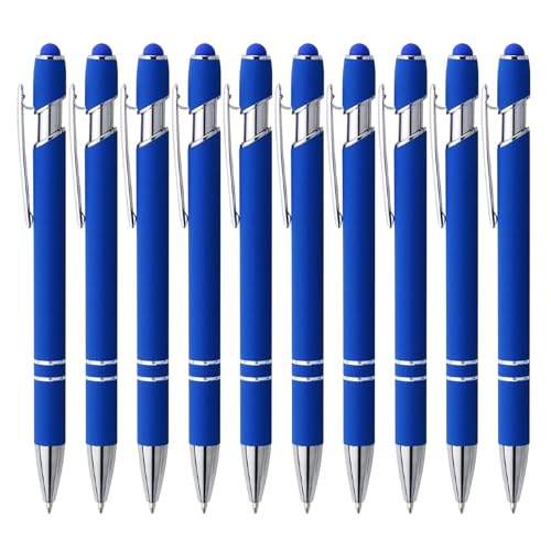 ENLACE Kugelschreiber Hochwertig, 10 Stück Kugelschreiber Ergonomische Blau, Kugelschreiber mit Touchpen, Blau Tinte Kuli Metall Kugelschreiber Set für Büro und Haushalt, Strichstärke 0,7 mm von ENLACE