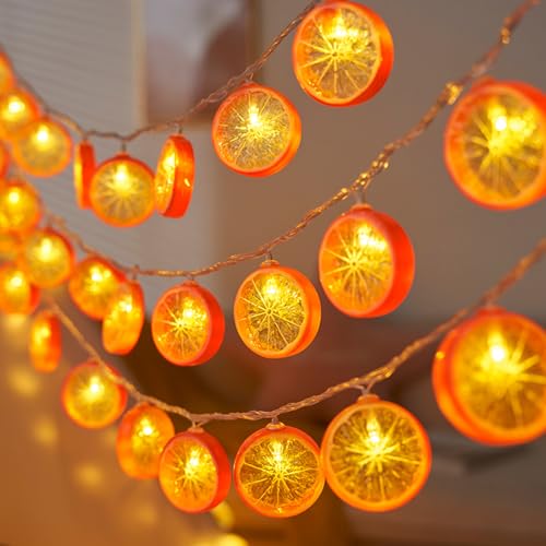 ENLACE Lichterkette Orange, 1,5 M 10 LED Orangenscheiben Lichterkette, Zitronen Lichterkette, Dekoratives Licht für Terrasse, Wohnzimmer, Schlafzimmer, Party, Hochzeit, Karneval, Innen und Außen von ENLACE