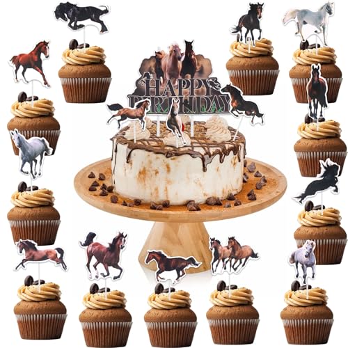 ENLACE Pferde Tortendeko Geburtstag,17 Stück Cake Topper Pferde Deko Geburtstag,Pferde Cupcake Toppers,Tortenaufleger Pferde Geburtstag,Happy Birthday Kuchendeko zum Pferd Thema Party Deko von ENLACE