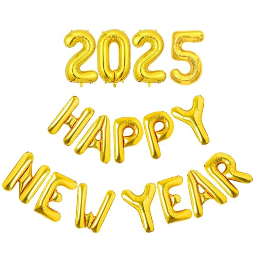 ENLACE Silvester Deko 2025 Ballons Happy New Year Folienballon 16 Zoll,Neujahr Deko Ballon Gold 2025 Happy New Year Ballon,2025 Neues Jahr Luftballons Partydekorationen,Folienballon 2025 von ENLACE