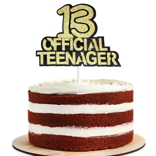 ENLACE Glitzer Deko 13 Geburtstag Teenager Junge,Tortendeko 13. Geburtstag Mädchen Teenager,Official Teenager 13 Deko Torten Schwarz Gold,Cake Topper 13 Geburtstag Deko,Kuchendeko Geburtstag 13 Jahre von ENLACE