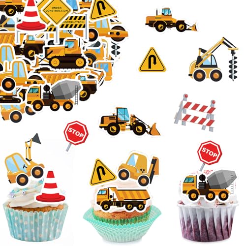 ENLACE Baustelle Tortendeko Essbar Cupcake Topper,Essbare Tortendeko Bagger,Essbar Traktor Kuchen Deko Geburtstag Junge,Bagger Deko Torten Kindergeburtstag,Esspapier Tortendeko Traktor Muffin Deko von ENLACE