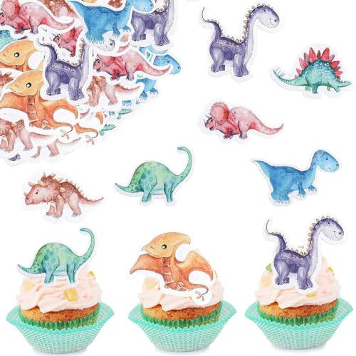 ENLACE Dino Tortendeko Essbar,50 Stück Essbare Tortendeko Dinosaurier,Dino Kuchen Deko Essbar,Dino Geburtstag Deko,Esspapier Tortendeko,Dino Cupcake Topper Essbar,Dino Muffins Deko Kindergeburtstag von ENLACE