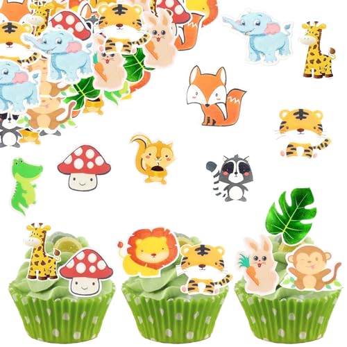 ENLACE Essbare Tortendeko Tiere,60 Stück Waldtiere Cupcake Topper Essbar,Kuchendeko Geburtstag Junge,Esspapier Tortendeko Dschungel,Safari Muffin Deko Essbar,Waldtiere Geburtstag Deko… von ENLACE