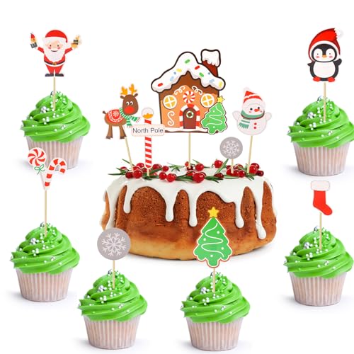 ENLACE Weihnachten Tortendeko, 11 Stück Weihnachten Cupake Topper, Muffin Deko Weihnachten, Cake Topper Weihnachten, Cake Deko Christmas,Weihnachtsbaum Elch Schneemann Weihnachts Topper von ENLACE