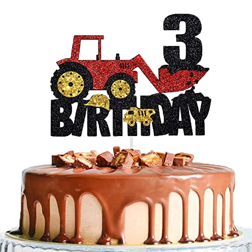 Bagger deko Kindergeburtstag 3 Jahre Bagger Doppelseitig Kuchendeko 3. Geburtstag Junge Happy Birthday Tortendeko von ENSTAB