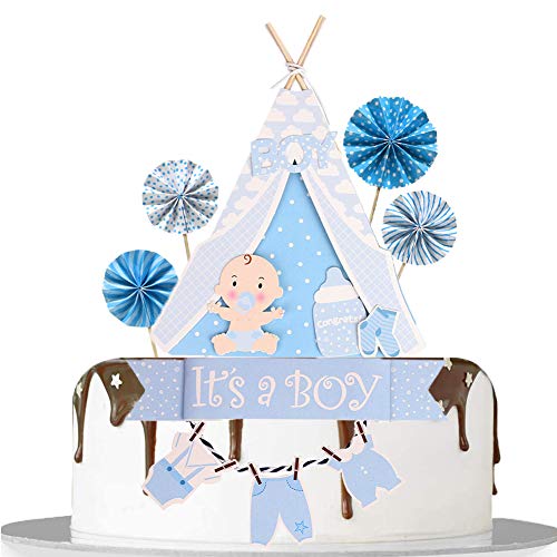 ENSTAB Babyparty Tortendeko Junge It's A Boy Tortendeko Set für Taufe Deko Junge Baby Geburtstag Kuchendekoration von ENSTAB