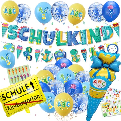 Einschulung Deko Junge 2024 Schulkind Banner Blau Luftballons Schulanfang Junge Einschulung Deko set(Schulkind-Blau) von ENSTAB