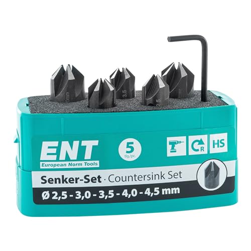 ENT 26518 5-tlg. Aufsteckversenker-Set HSS, Durchmesser (d) 2,5-4,5 mm, E 90°, in 0,5 mm Schritten von ENT European Norm Tools