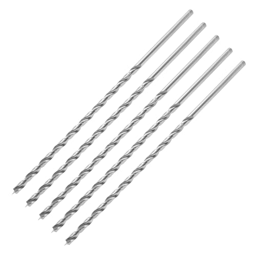 ENT 50445 Holzspiralbohrer Ø 5 mm im 5er-Pack, extra lang 200 mm, HSS-G, mit Zentrierspitze und Vorschneider, NL 135, Schaft zylindrisch von ENT European Norm Tools