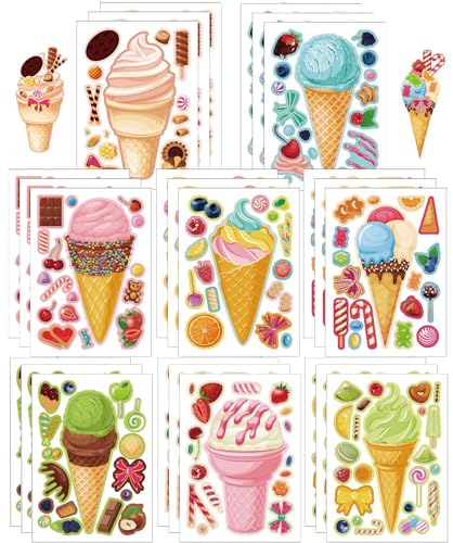 24 Blätter Mach deine eigenen Eiscreme-Sticker Mach ein Gesicht Sticker für Kinder Kleinkinder mit DIY Bastelstickern Kinderparty-Geschenke Bastelbedarf von ENTHUR