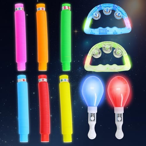 ENUOLI 10-teiliges Partygeschenkset, Leuchtstäbe, Maracas mit LED-Beleuchtung und Klingel, leuchtende Spielzeuge, LED-Musik-Handschüttler, sensorisches Spielzeug, ideal für Kinder, Zappelspielzeug von ENUOLI