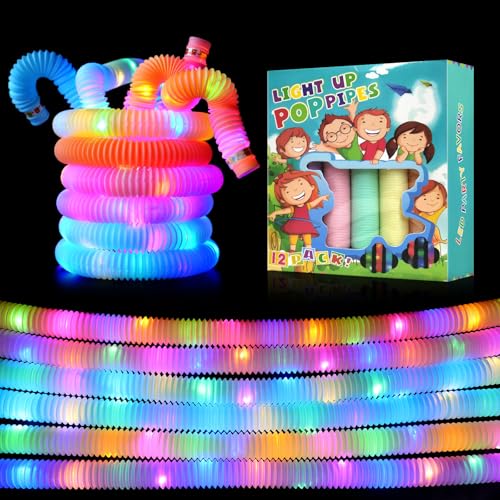 ENUOLI 12er-Pack Pop Tubes-Knicklichter, leuchtende Pop Tubes, LED-Knicklichter, elastisches, lustiges Stressabbau-Spielzeug, Partygeschenke für Kinder, Zappel-Stressabbau-Spielzeug (Macaron-Farbe) von ENUOLI