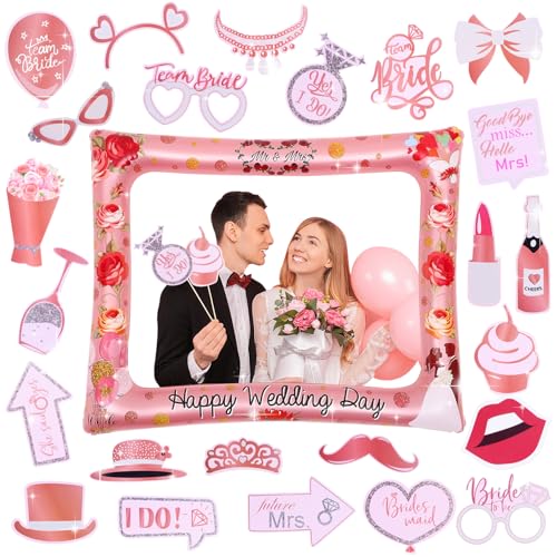 ENUTROF Aufblasbarer Fotorahmen Selfie Bilderrahmen Foto mit Roségold Fotobox Requisiten Accessoires Fotorequisiten für Hochzeit Party Dekorationen 71 x 58 cm von ENUTROF