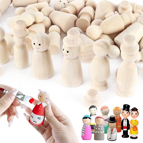 ENUTROF Holzfiguren Puppen 50Stk Holzkegel zum Bemalen und Basteln Spielfiguren Holz für Kinder Malen Familie DIY Basteln Hochzeit Geburtstag Dekoration Weihnachten von ENUTROF