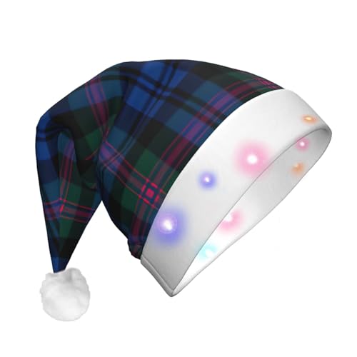 ENVEED Blauer und grüner schottischer Schottenkaro, LED-beleuchteter Weihnachtsdekorationsmütze, für Erwachsene, Plüsch, leuchtende Weihnachtsmütze für Urlaubsspaß von ENVEED