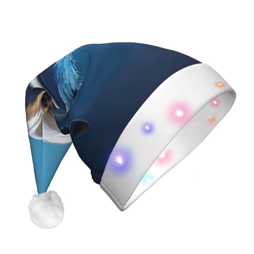 ENVEED Einzigartige 3D-Tier-Delfin-LED-beleuchtete Weihnachtsdekorationsmütze für Erwachsene, Plüsch-Weihnachtsmütze für Urlaubsspaß von ENVEED