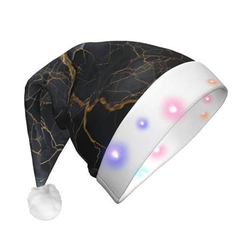 ENVEED Schwarzer, strukturierter Marmor-LED-beleuchteter Weihnachtsdekorationshut, für Erwachsene, Plüsch, leuchtende Weihnachtsmütze für Urlaubsspaß von ENVEED
