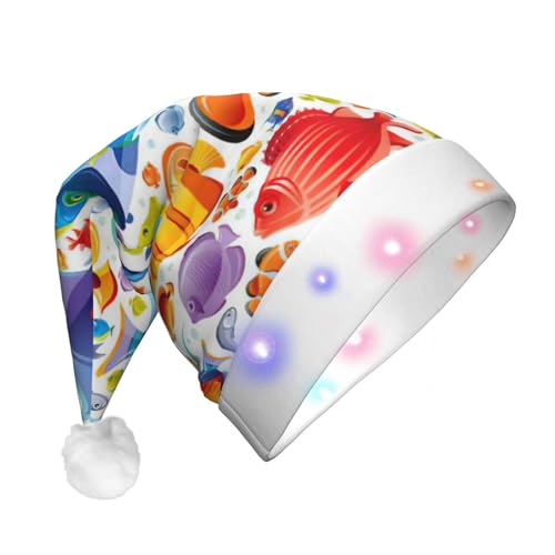 ENVEED Weihnachtsmütze mit Cartoon-Fisch, LED-beleuchtet, für Erwachsene, Plüsch, leuchtende Weihnachtsmütze für Urlaubsspaß von ENVEED