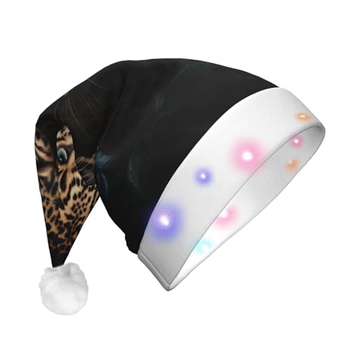 ENVEED Weihnachtsmütze mit Leopardenmuster, LED-beleuchtet, für Erwachsene, Plüsch, leuchtende Weihnachtsmütze für Urlaubsspaß von ENVEED