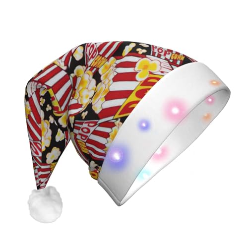 ENVEED Weihnachtsmütze mit Popcorn-Druck, LED-beleuchtet, für Erwachsene, Plüsch, leuchtende Weihnachtsmütze für Urlaubsspaß von ENVEED
