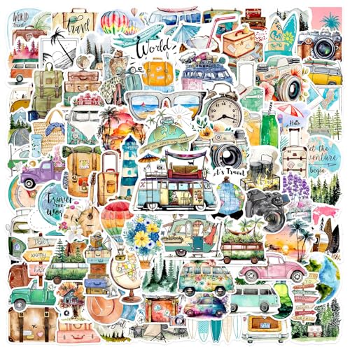 EOAMGO 100 Stück Scrapbook Stickers, Journal Aufkleber Fotoalbum Scrapbook Journaling Zubehör, Wasserfeste Koffer Reise Aufkleber, Vinyl Travel Urlaub Kleine Sticker für Laptop Handy Bücher Buch Book von EOAMGO