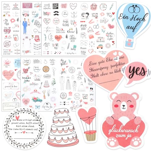 EOAMGO Sticker Gästebuch Hochzeit, 266 Wedding Stickers Set, Fotoalbum Sticker Hochzeit Personalisiert Aufkleber Gestalten ZubehöR, Love Stickers für Scrapbook Hochzeit Gäste Karten Gästebuch Deko von EOAMGO