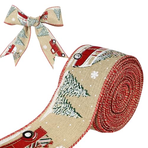 EOAMGO Weihnachtsband, 9 Yards Draht, Weihnachtsband, rotes Weihnachtsband für Baum, dickes Weihnachtsband für Geschenkverpackungen (Autobaum) von EOAMGO