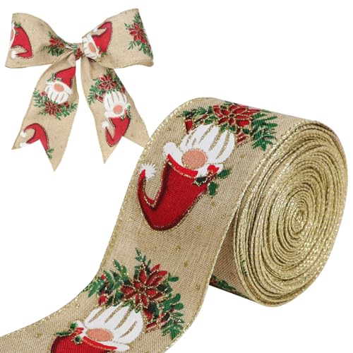 EOAMGO Weihnachtsband, 9 Yards Draht, Weihnachtsband, rotes Weihnachtsband für Baum, dickes Weihnachtsband für Geschenkverpackungen (gesichtsloser alter Mann) von EOAMGO