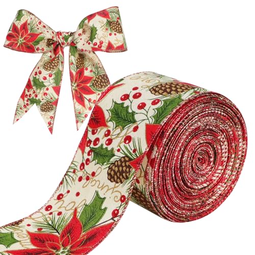 EOAMGO Weihnachtsband, 9 Yards Drahtband, rotes Weihnachtsband für Baum, dickes Weihnachtsband für Geschenkverpackungen (rote Tannenzapfen) von EOAMGO