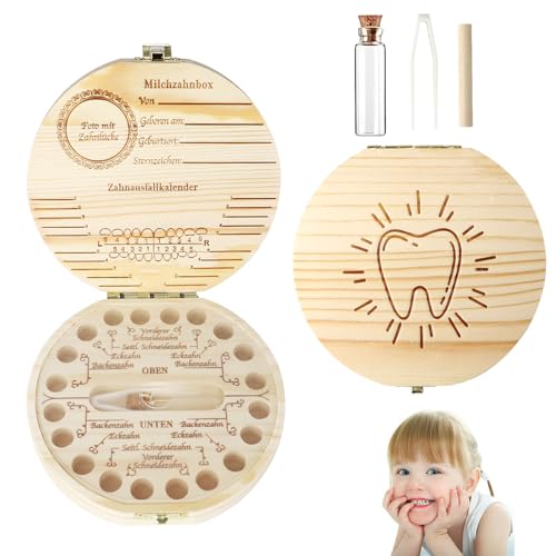 EOAMGO Zahndose Milchzähne Mädchen Jungen, Milchzahndose Mädchen Holz, Zahnbox für Milchzähne Junge Zahnfee Geschenke Mädchen Zahnbox Kinder als Geburtstagsgeschenk (Zähne) von EOAMGO